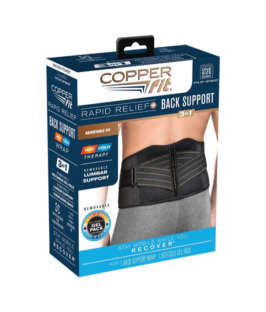 Copper Fit Rapid Relief Adjustable Back Brace with Hot & Cold Therapy – Lumbar Support for Pain Relief & Recovery