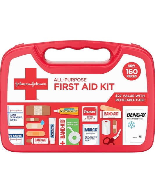 Johnson & Johnson All-Purpose First Aid Kit – Emergency Medical Supplies for Home, Travel, and Workplace Safety